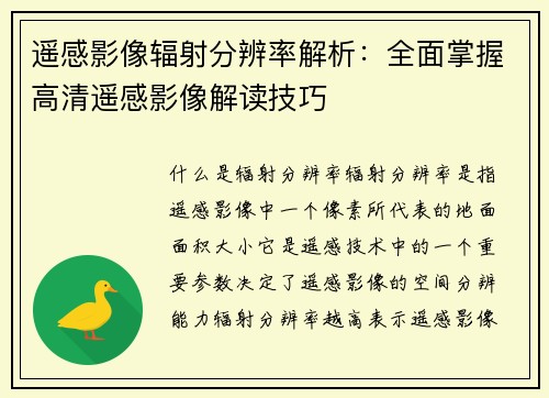 遥感影像辐射分辨率解析：全面掌握高清遥感影像解读技巧